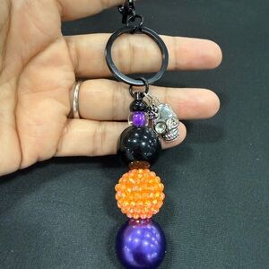 Skull Charm Keychain with Beaded Accents